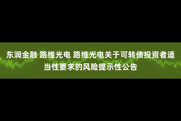 东润金融 路维光电 路维光电关于可转债投资者适当性要求的风险提示性公告